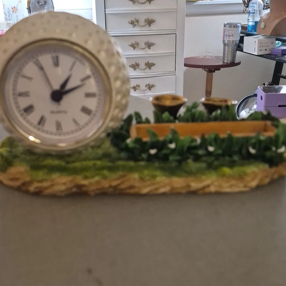 Vintage Golf Ball Clock, Pen & Business Card Holder Desk Decor